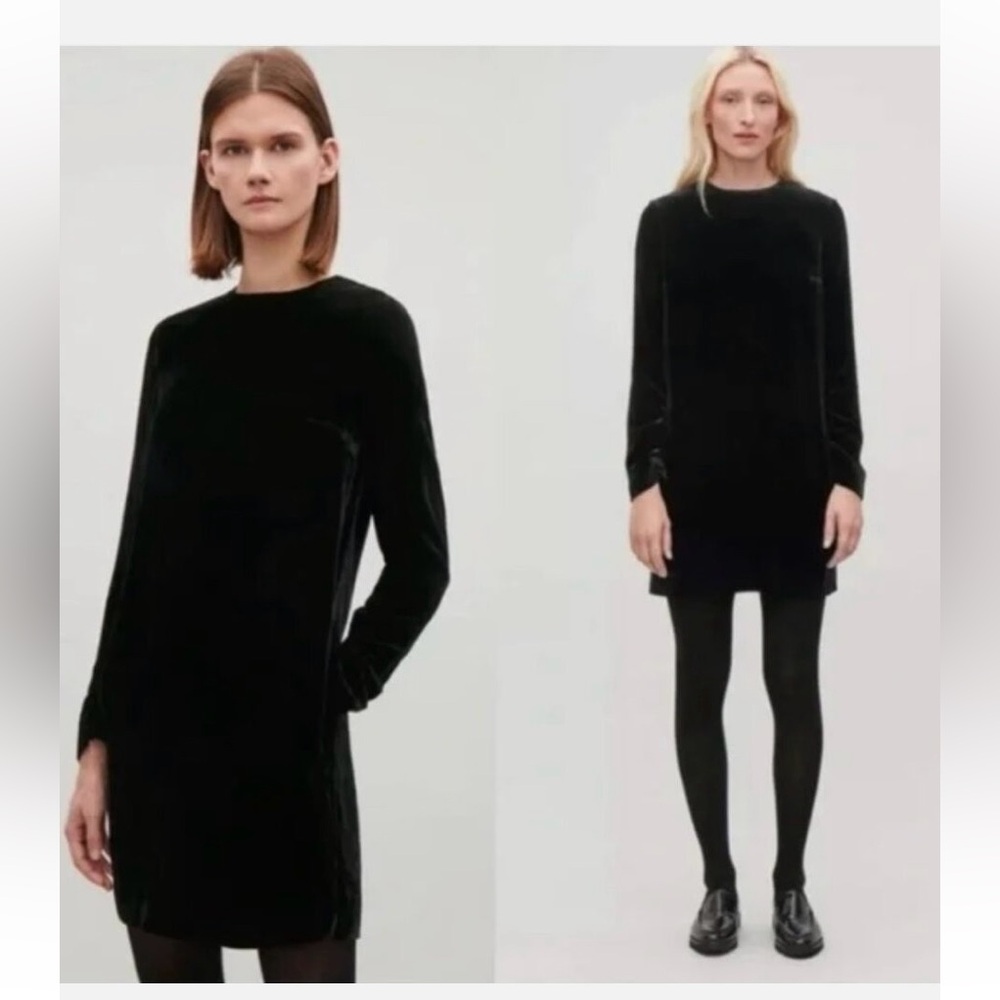 COS Black Long Sleeve Velvet dress